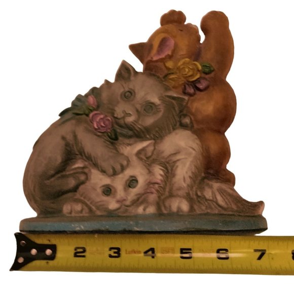 Cast Iron Doorstop 3 Kittens Cat Decor Bookend Vintage - Picture 3 of 9